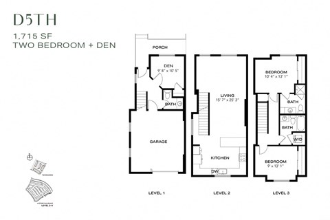 Floor plan for 3 beds, 2.5 baths, 1715 sqft